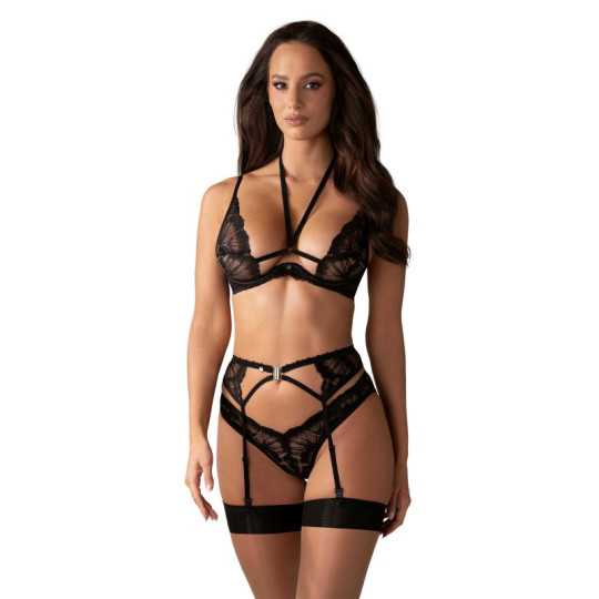 Ensemble porte-jarretelle sexy Alessya 3 pcs - Noir