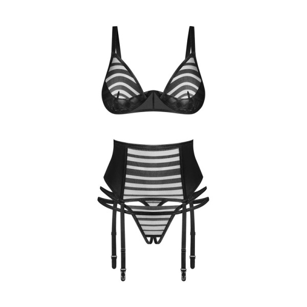 Ensemble porte jarretelle ouvert 3 pièces Noir Lune Bellis