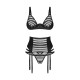 Ensemble porte jarretelle ouvert 3 pièces Noir Lune Bellis