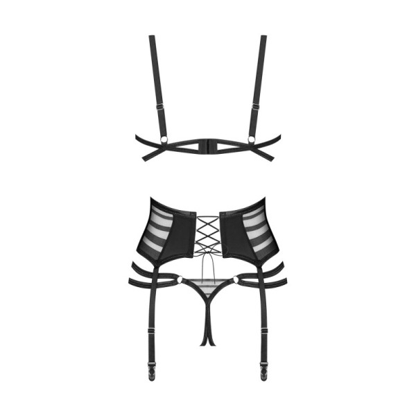 Ensemble porte jarretelle ouvert 3 pièces Noir Lune Bellis