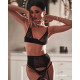 Ensemble porte jarretelle ouvert 3 pièces Noir Lune Bellis