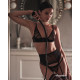 Ensemble porte jarretelle ouvert 3 pièces Noir Lune Bellis