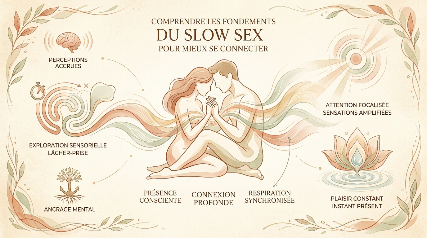 Couple enlacé pratiquant le slow sex dans une ambiance tamisée