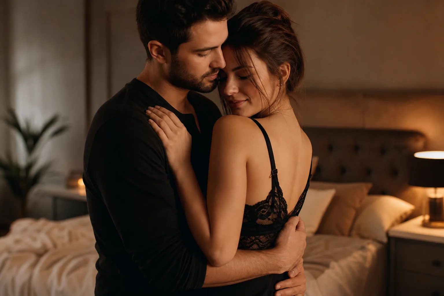 Couple partageant un moment intime et sensuel en douceur